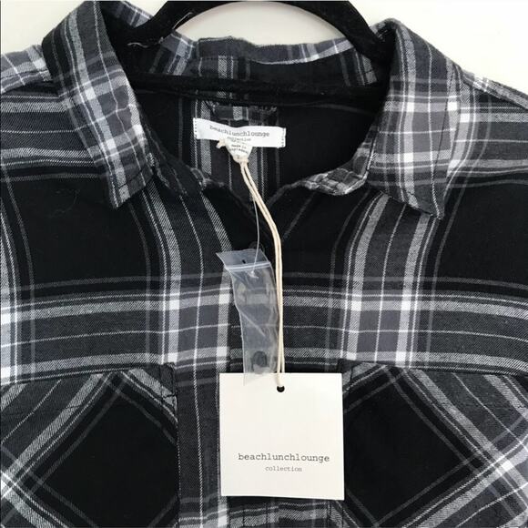 BEACH LUNCH LOUNGE Tartan Plaid Ruffle Peplum Button Down Shirt Top Blouse - Picture 3 of 5